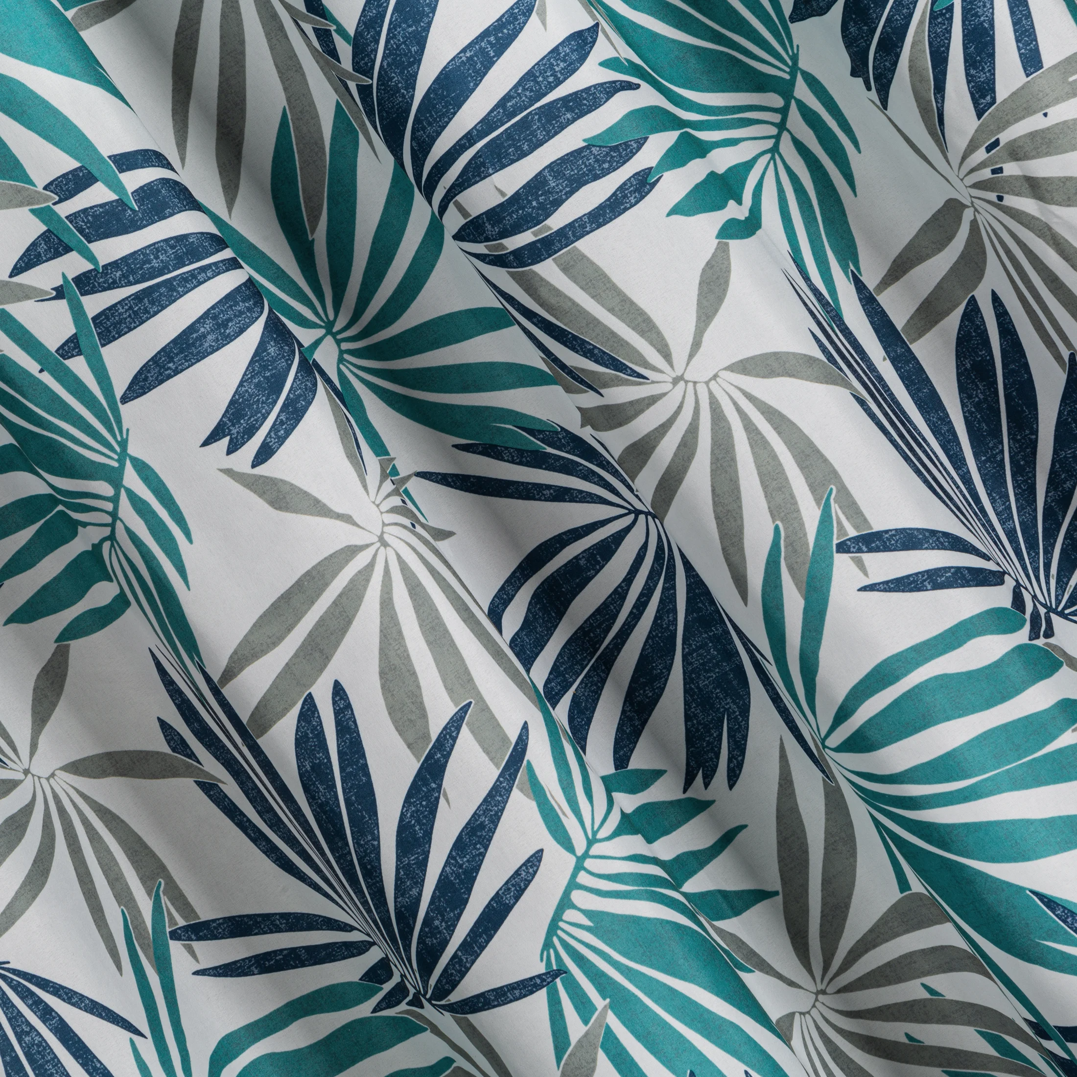 Zasłona biało, turkusowa we wzór liści 140x270 taśma ELINA Design 91