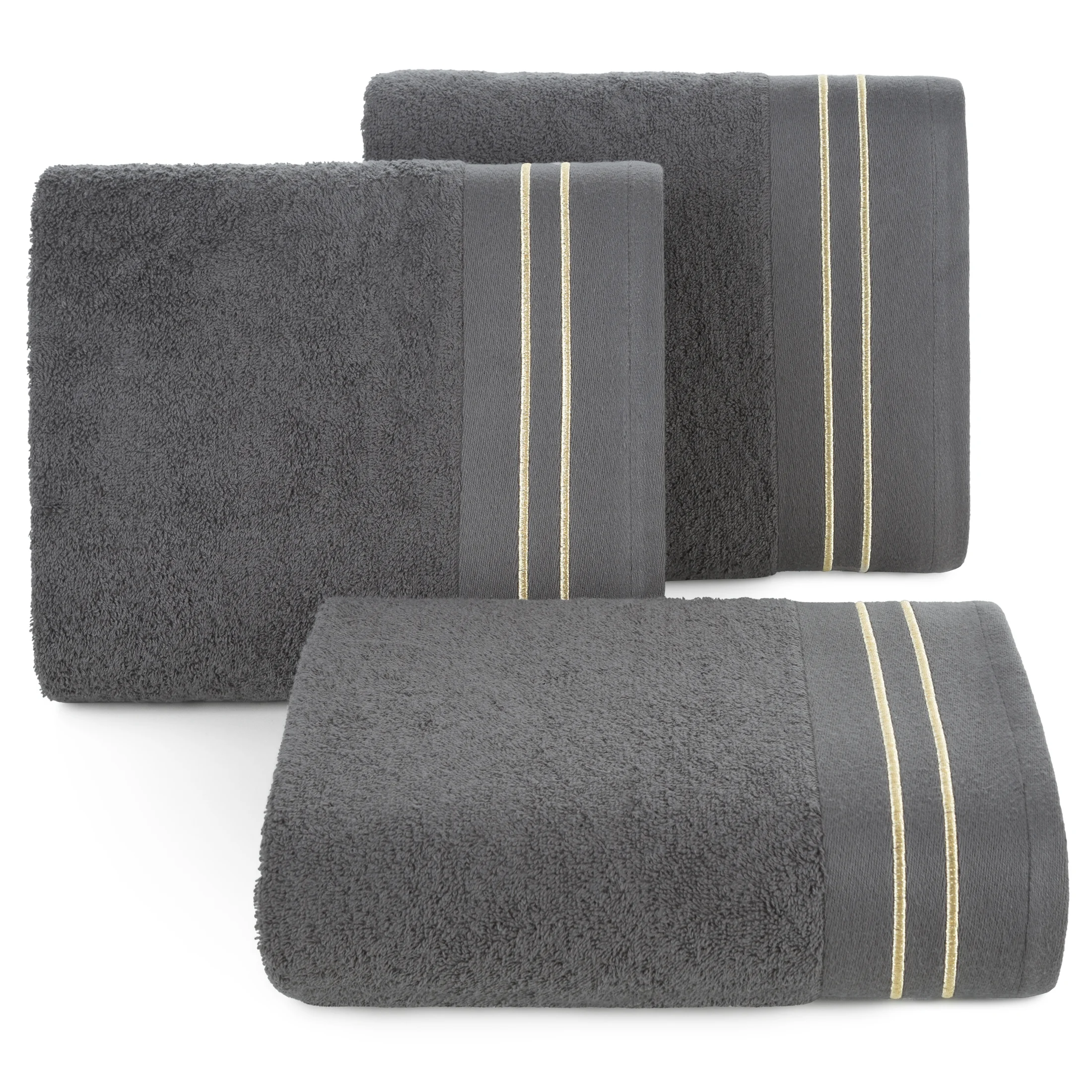 Ręcznik do rąk 30x50 cm bawełniany kolor stalowy z haftowanymi paseczkami 500 g/m2 OLIVIA Eurofirany