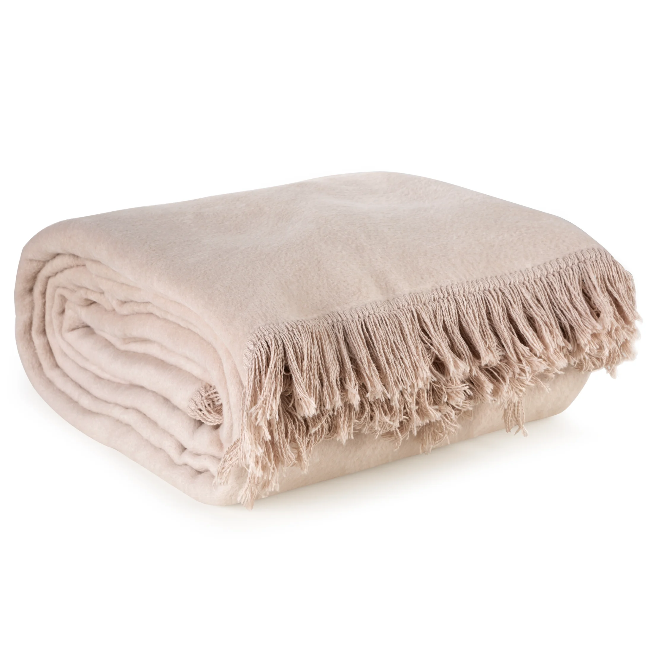 Koc bawełniano, akrylowy 220x240 cm beżowy z frędzlami AKRYL 7 EUROFIRANY PREMIUM