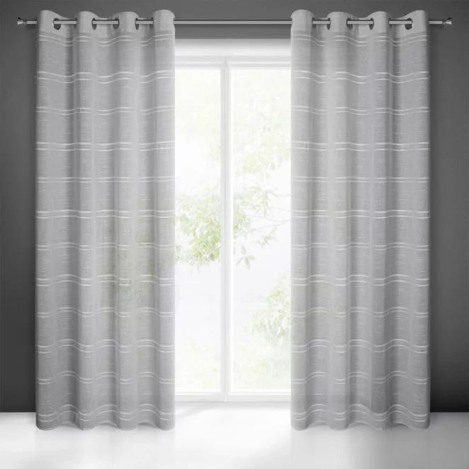 Firana srebrna z szenilowymi paseczkami 140x250 cm przelotka - ARCADIA Eurofirany