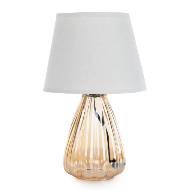 Lampa kremowo-złota z wytłaczaną szklaną podstawą średnica 20x33 cm DEVIN Eurofirany