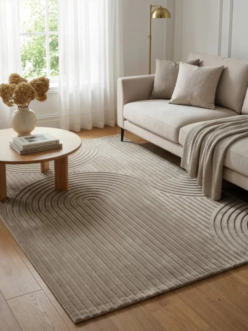 Dywan 140x190 cm beżowy z tłoczonym wzorem 3D VENUS BOHO2 Eurofirany