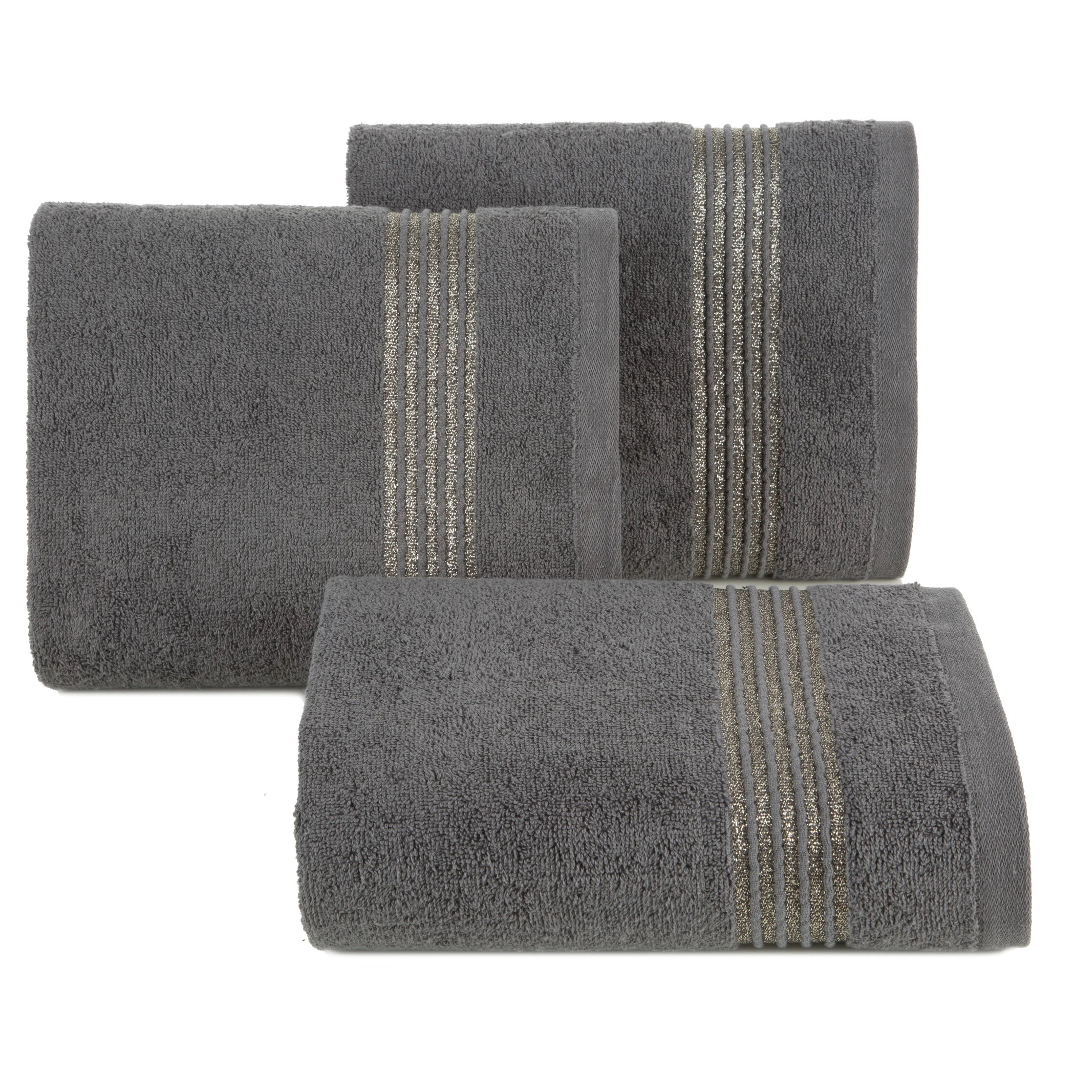 Ręcznik do rąk 30x50 cm bawełniany kolor grafitowy zdobiony paseczkami 500 g/m2 LILA Eurofirany