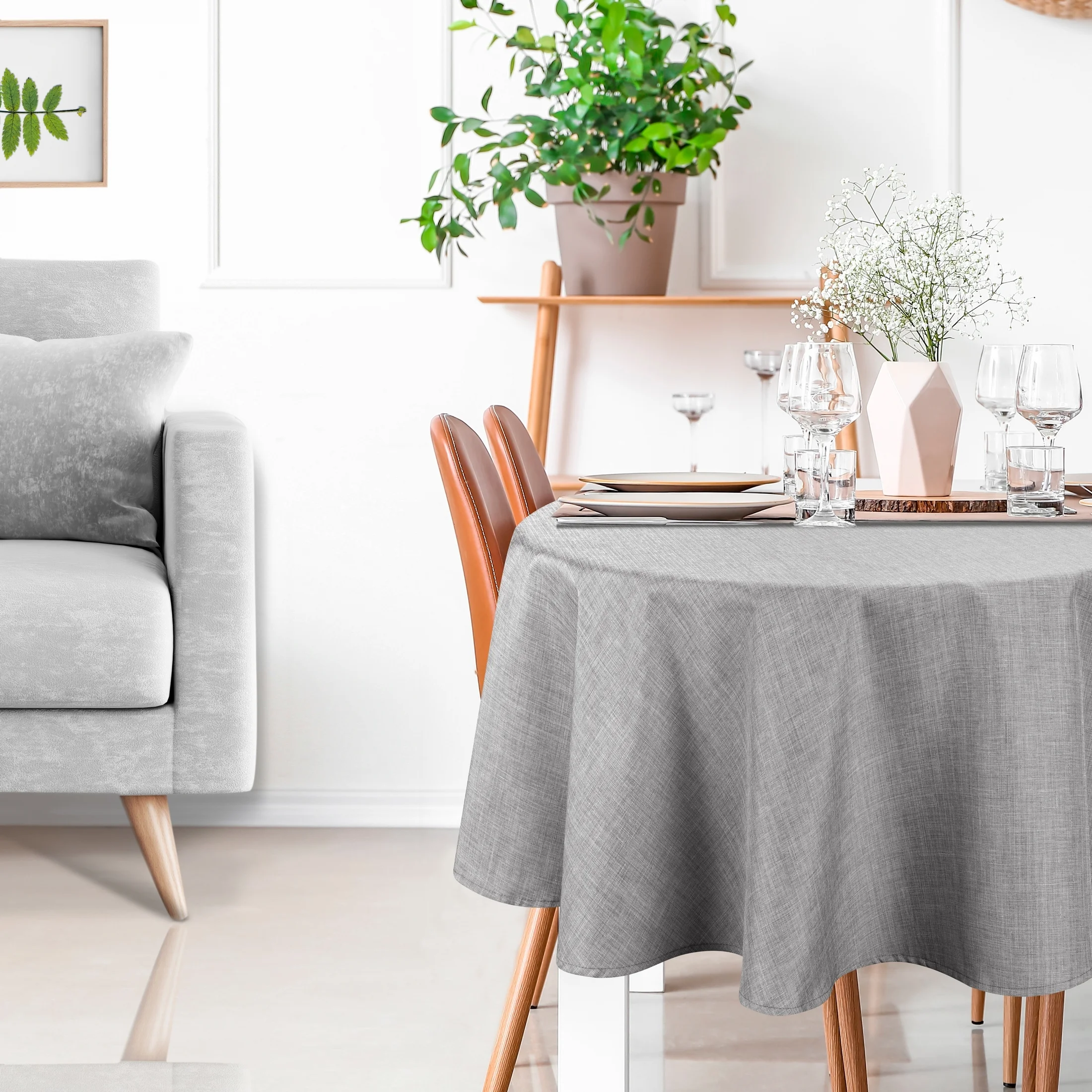 Okrągły obrus na stół średnica 150 cm srebrny wodoodporny - KATE Eurofirany