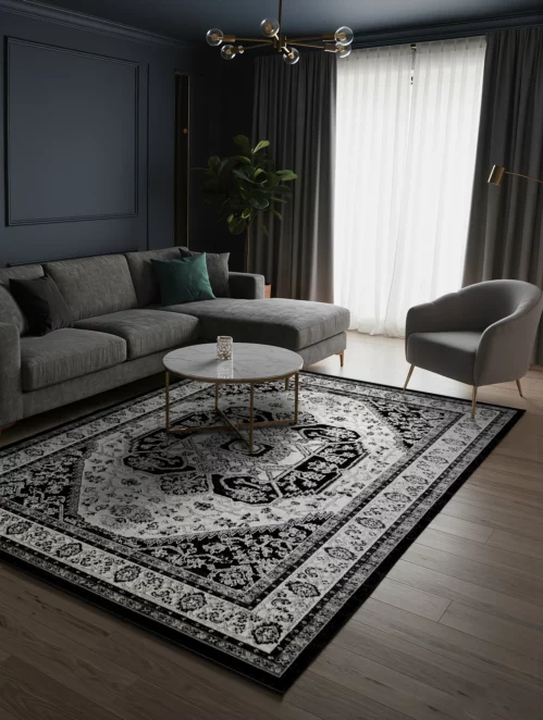 Dywan 60x100 cm czarno, kremowy w stylu orientalno-klasycznym ELORA5 Eurofirany
