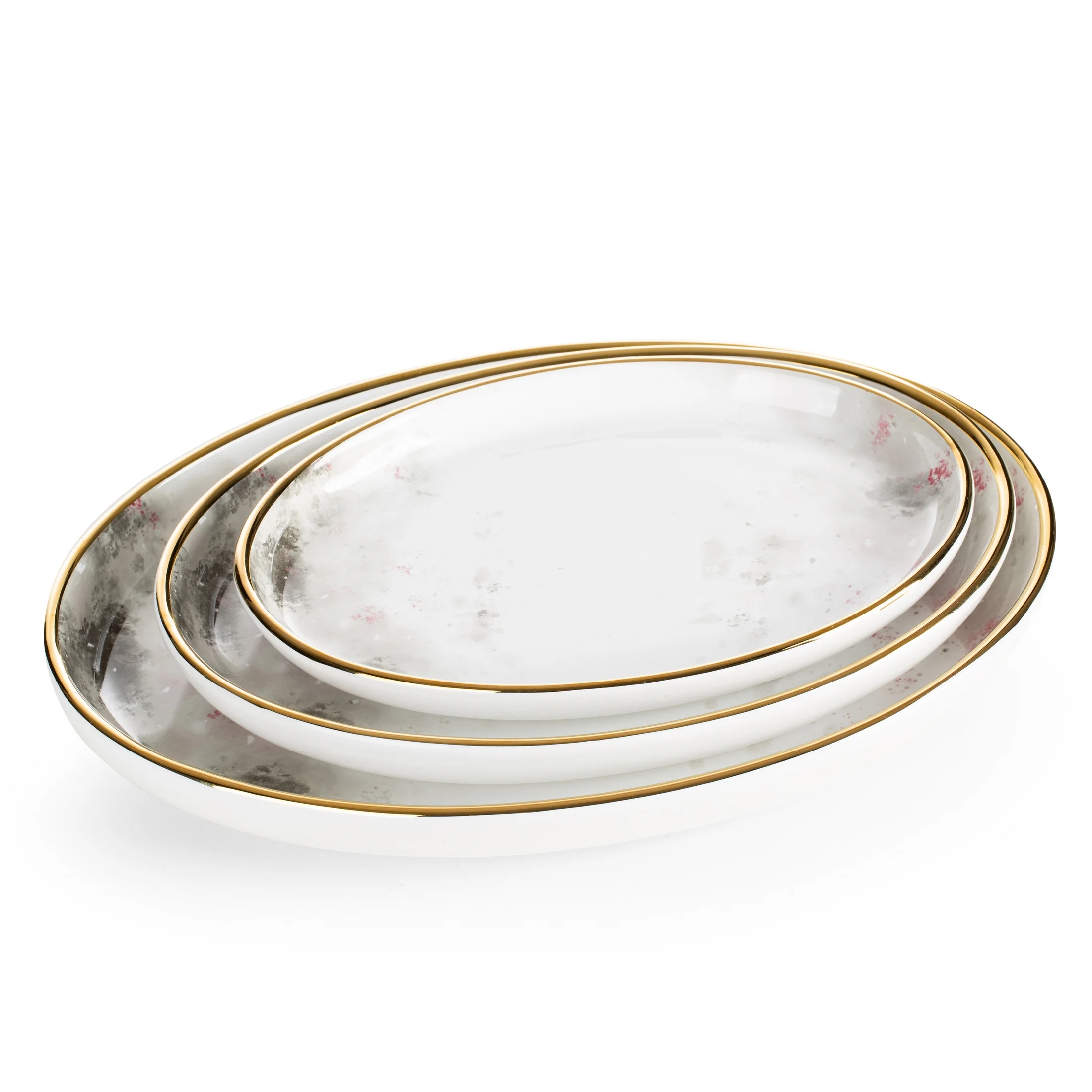 Patera dekoracyjna biało, srebrna zdobiona subtelnym wzorem 23x16x3 cm LUMIA Eurofirany