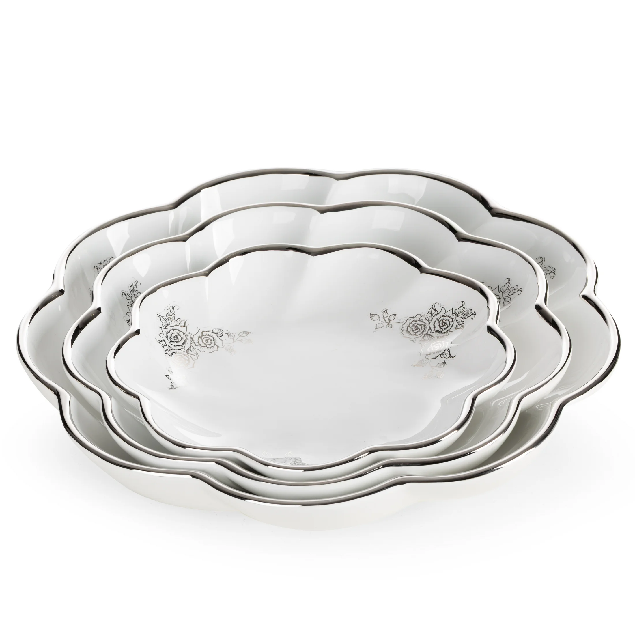 Patera dekoracyjna biało, srebrna o falowanej formie 25x5 cm ELSA Eurofirany
