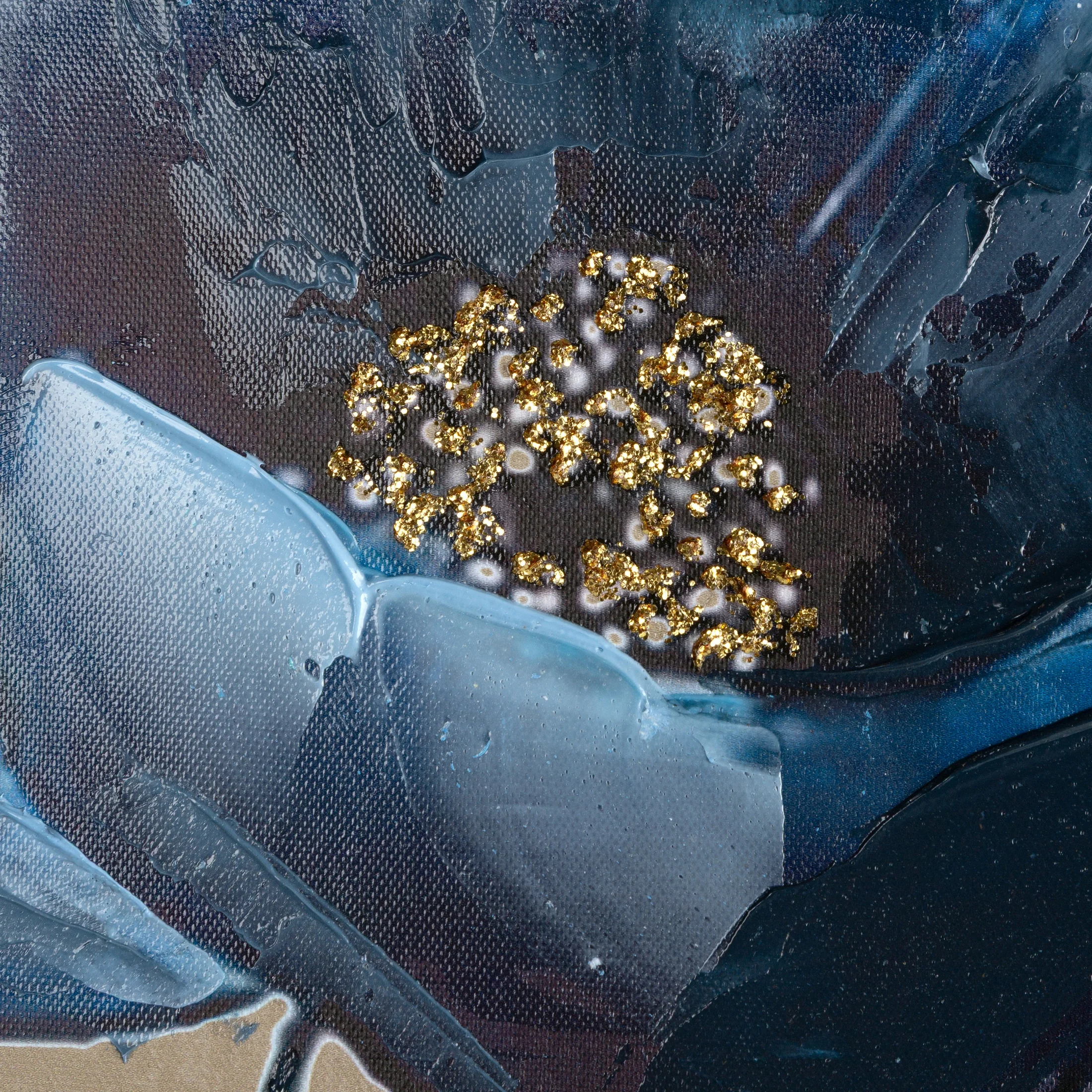 Obraz niebiesko, beżowy nadruk na płótnie w kwiaty 60x90 cm Eurofirany