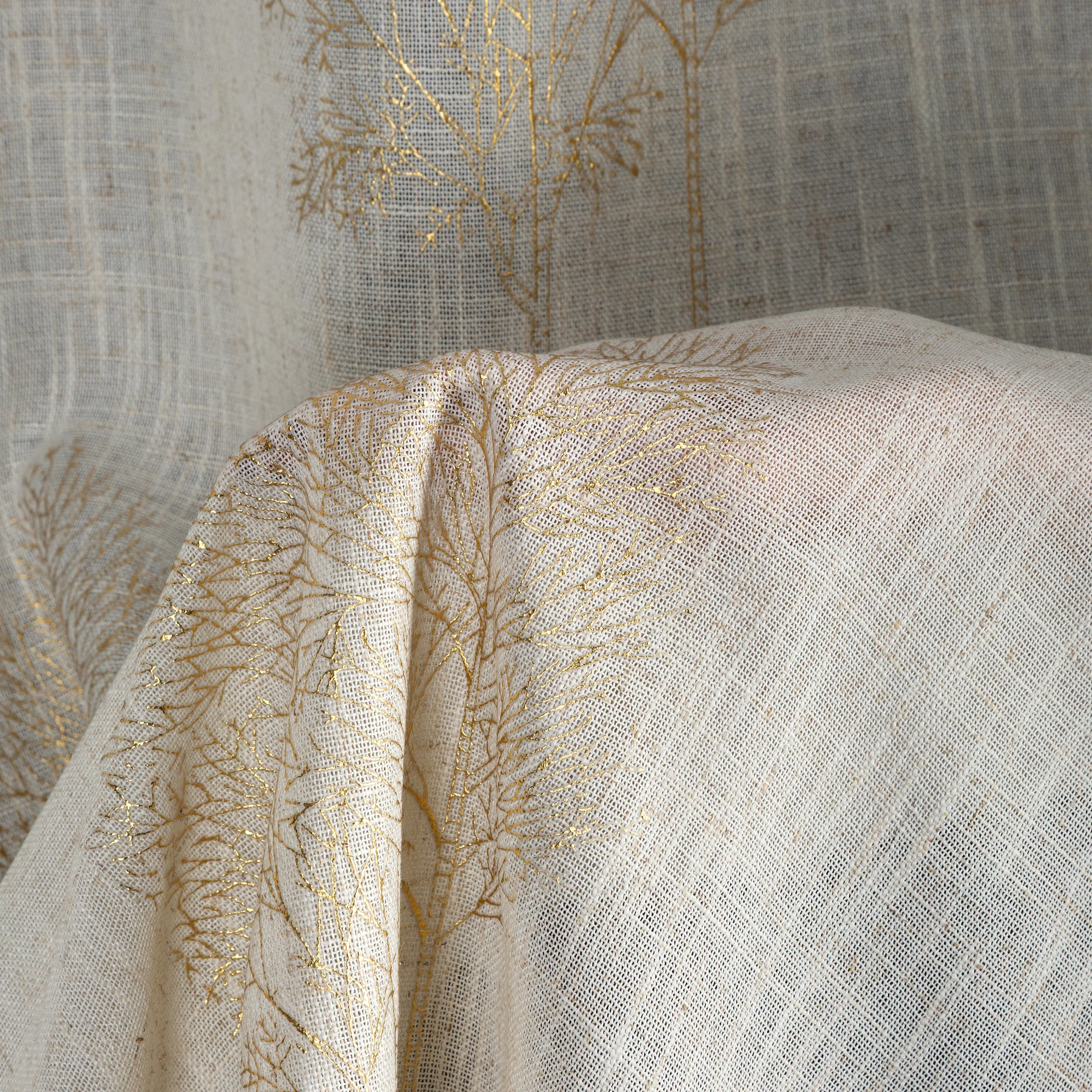 Zasłona naturalna o naturalnym splocie zdobiona wypukłym nadrukiem 140x250 cm złote przelotki - SALINA Eurofirany