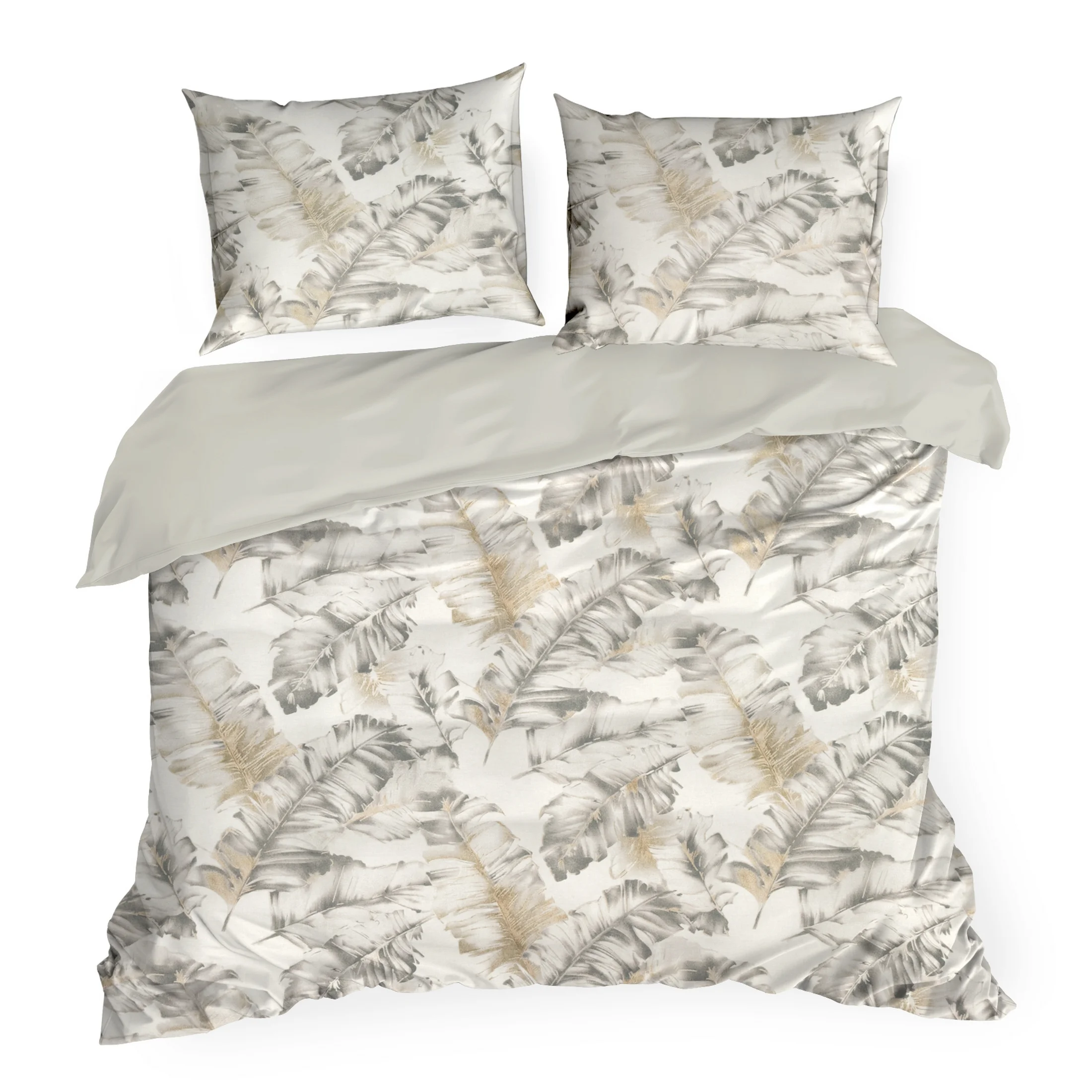 Pościel 160x200 cm bawełniana kolor biało, stalowy z nadrukiem liści LAYLA Eurofirany