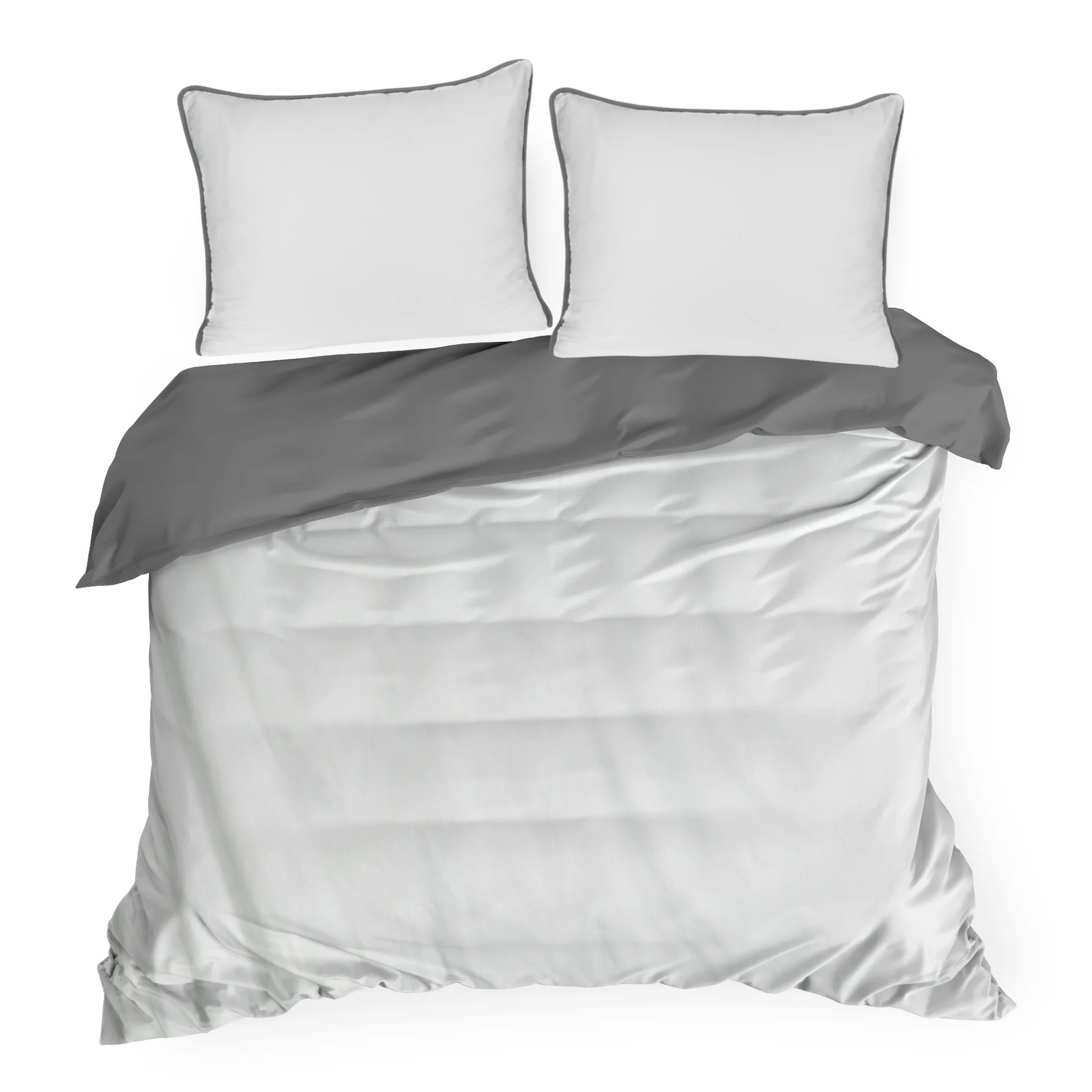 Pościel 160x200 cm z makosatyny bawełnianej kolor biały, stalowy dwustronna z sznurem dekoracyjnym na brzegach Eurofirany Premium