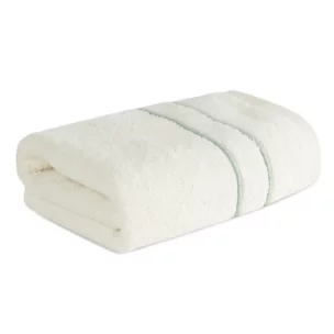 Ręcznik kąpielowy 50x90 cm bawełniany kolor kremowy z welwetową bordiurą i kontrastującymi paseczkami 500 g/m2 SIBEL Eurofirany