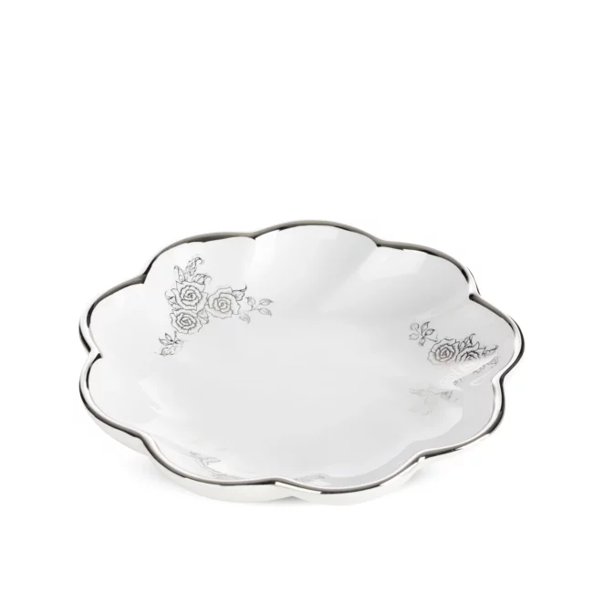Patera dekoracyjna biało, srebrna o falowanej formie 20x4 cm ELSA Eurofirany
