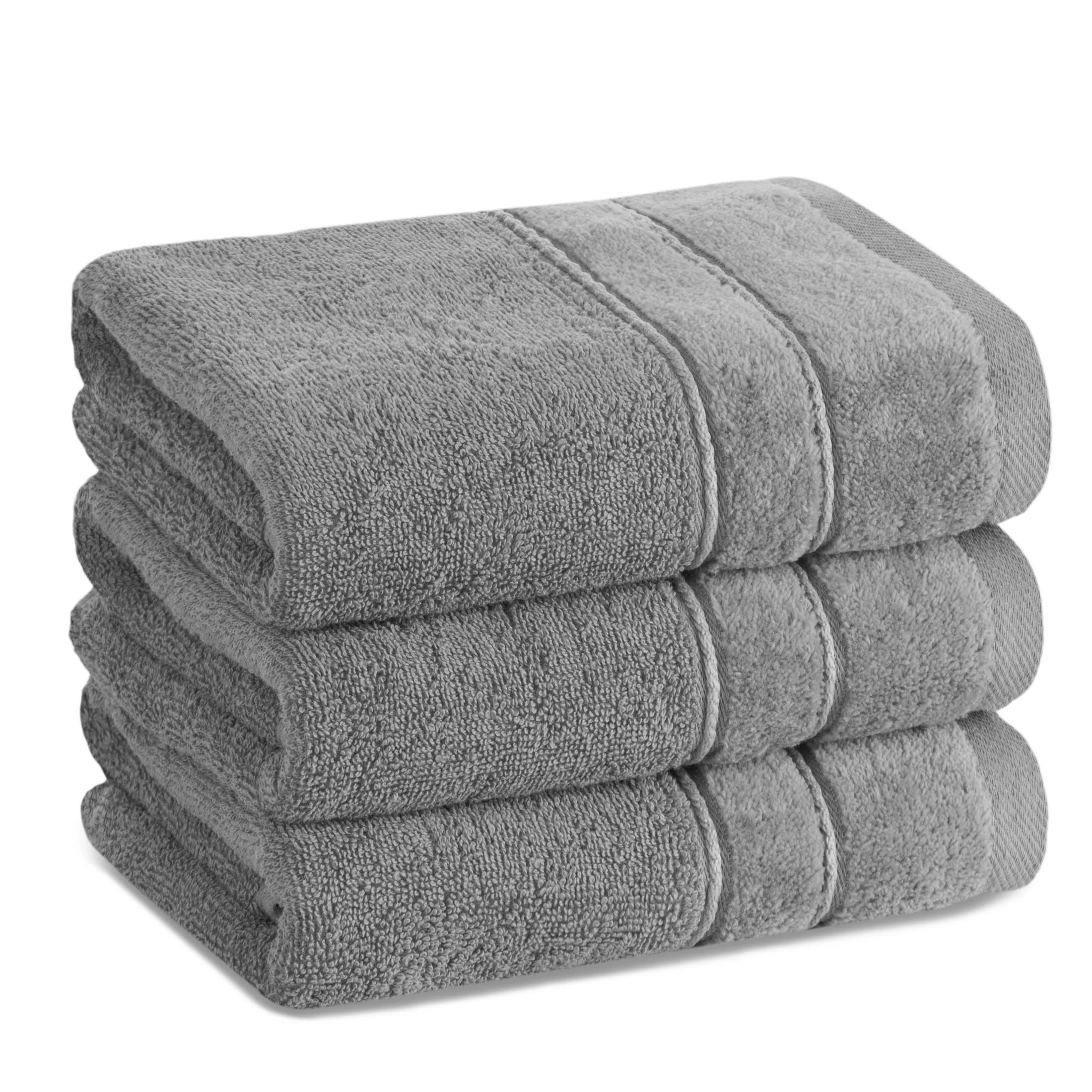 Ręcznik kąpielowy 50x90 cm bawełniany kolor stalowy z welwetową bordiurą i kontrastującymi paseczkami 500 g/m2 SIBEL Eurofirany