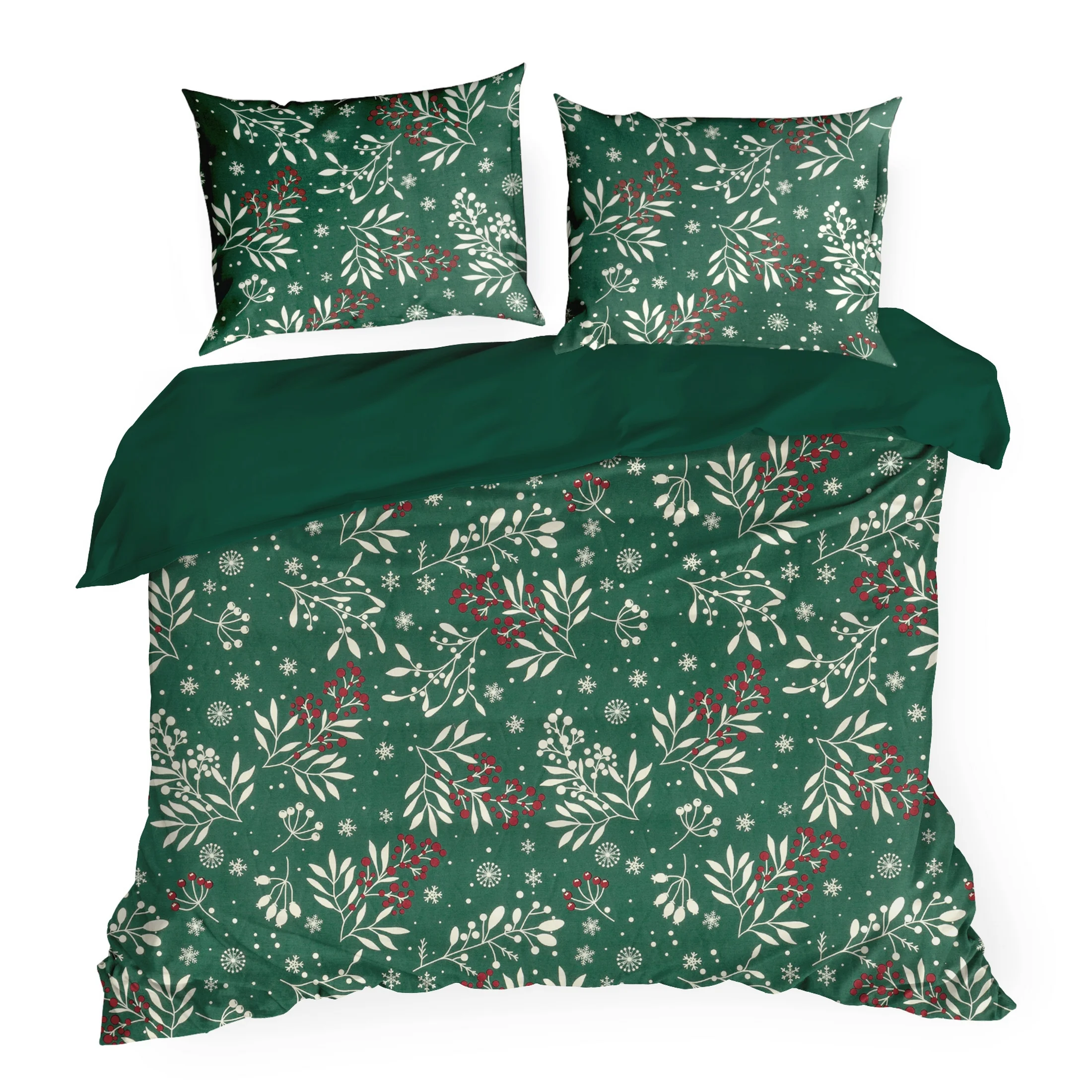 Pościel 160x200 cm bawełniana kolor butelkowa zieleń, kremowy zdobiona nadrukiem CRISTIAN Eurofirany