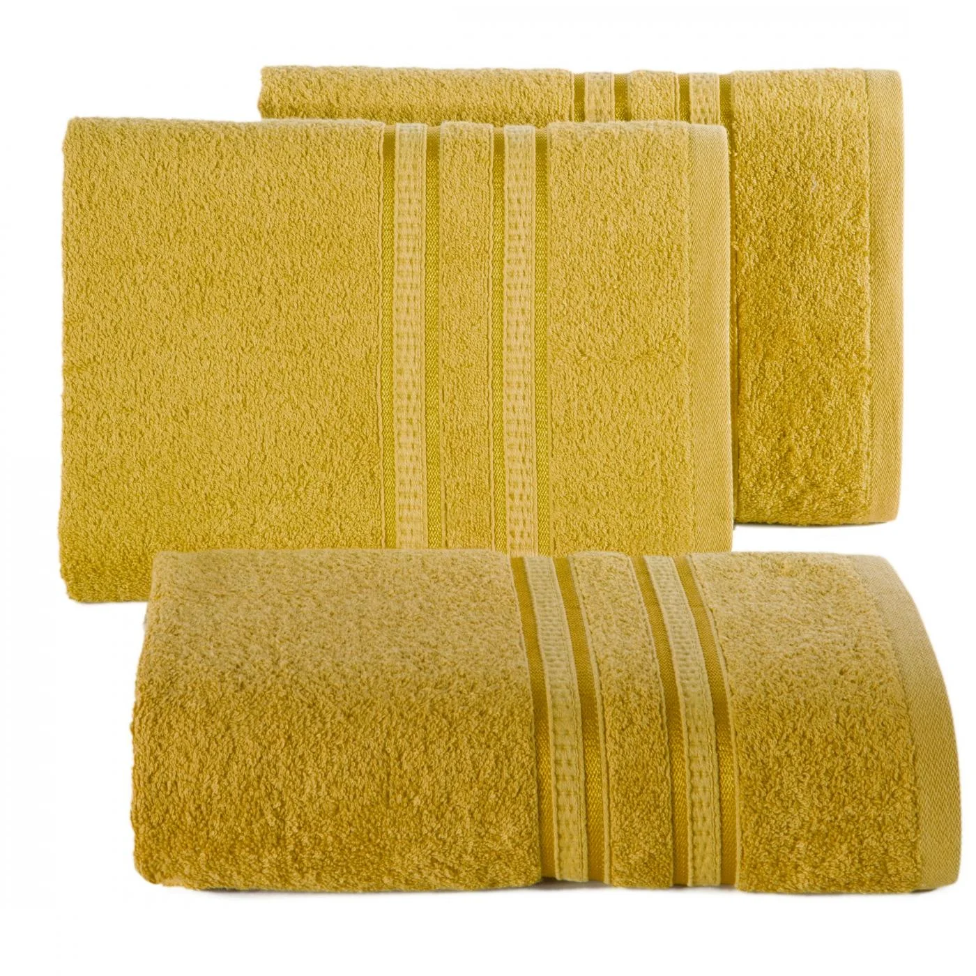 Ręcznik kąpielowy 50x90 cm bambusowy kolor musztardowy zdobiony bordiurą w pasy 500 g/m2 MILA Eurofirany