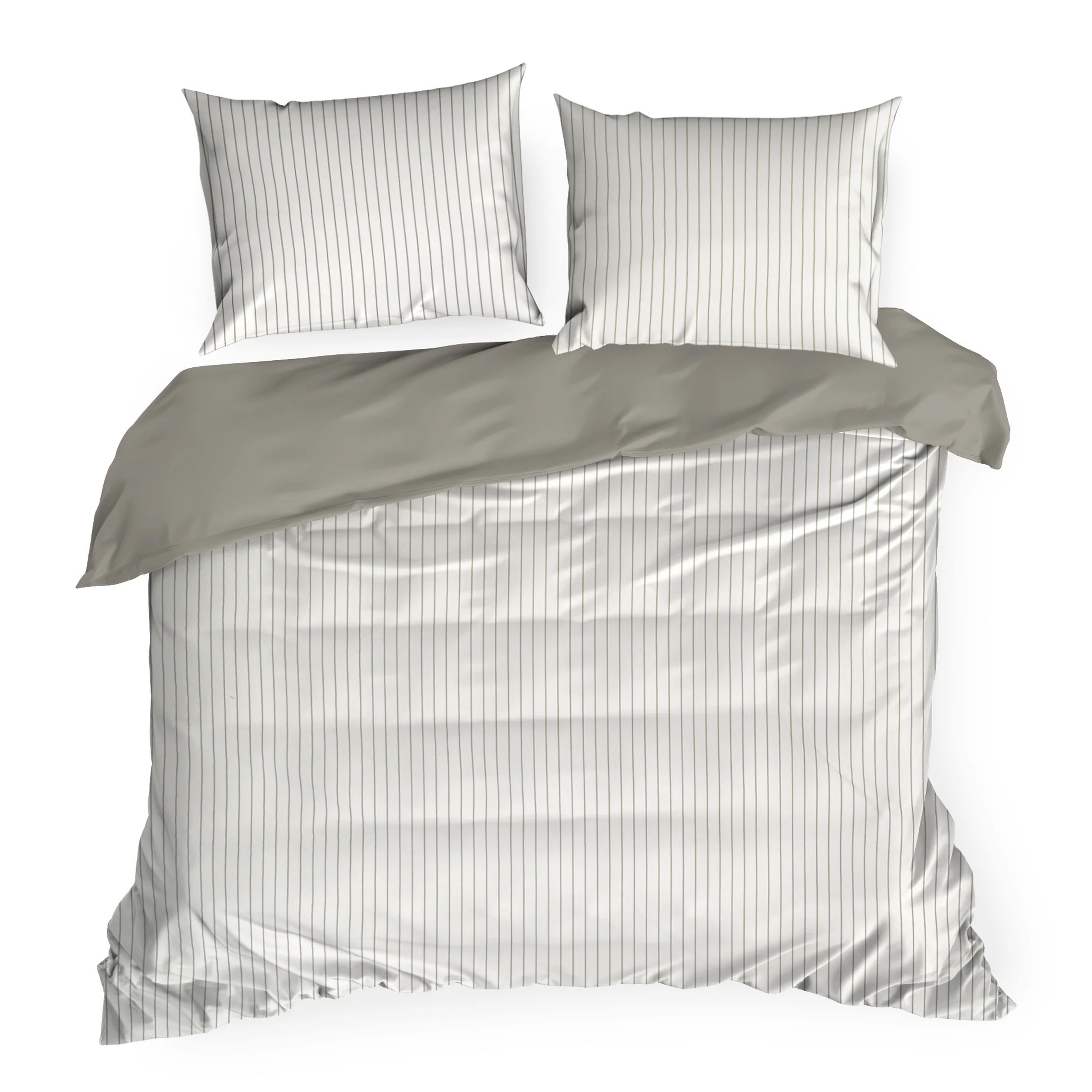 Pościel 160x200 cm komplet 3 częściowy z satyny bawełnianej kolor biało, stalowy w paseczki RAYA Eurofirany