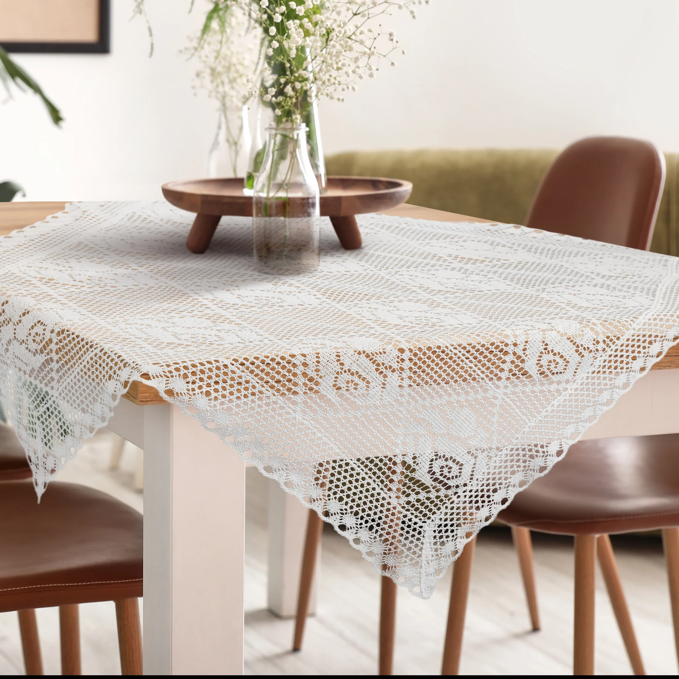 Bieżnik na stół 85x85 cm biały ażurowy ROSALY w stylu boho Eurofirany