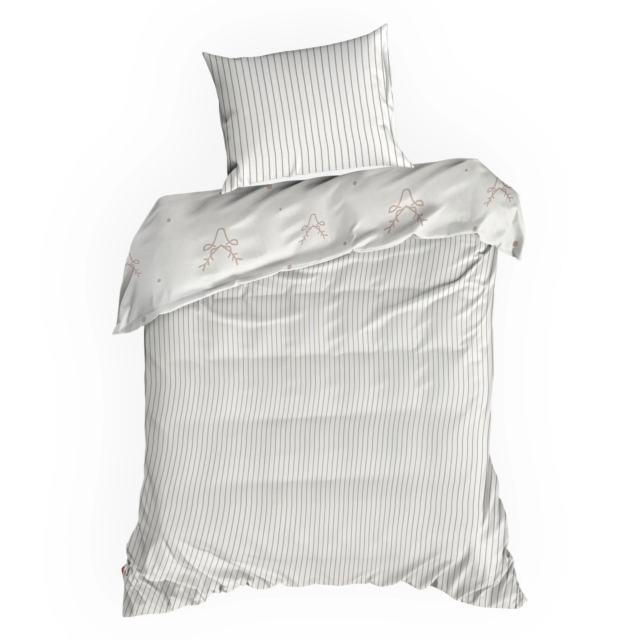 Pościel świąteczna 140x200 cm satyna bawełniana kolor biały, beżowy zdobiona nadrukiem subtelnych reniferów BOSQUE Eurofirany