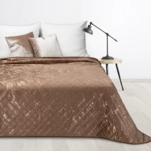 Narzuta welwetowa jasnobrązowo, złota 170x210 cm z welwetu zdobiona wzorem marmuru LUIZ 6 DESIGN 91 Eurofirany