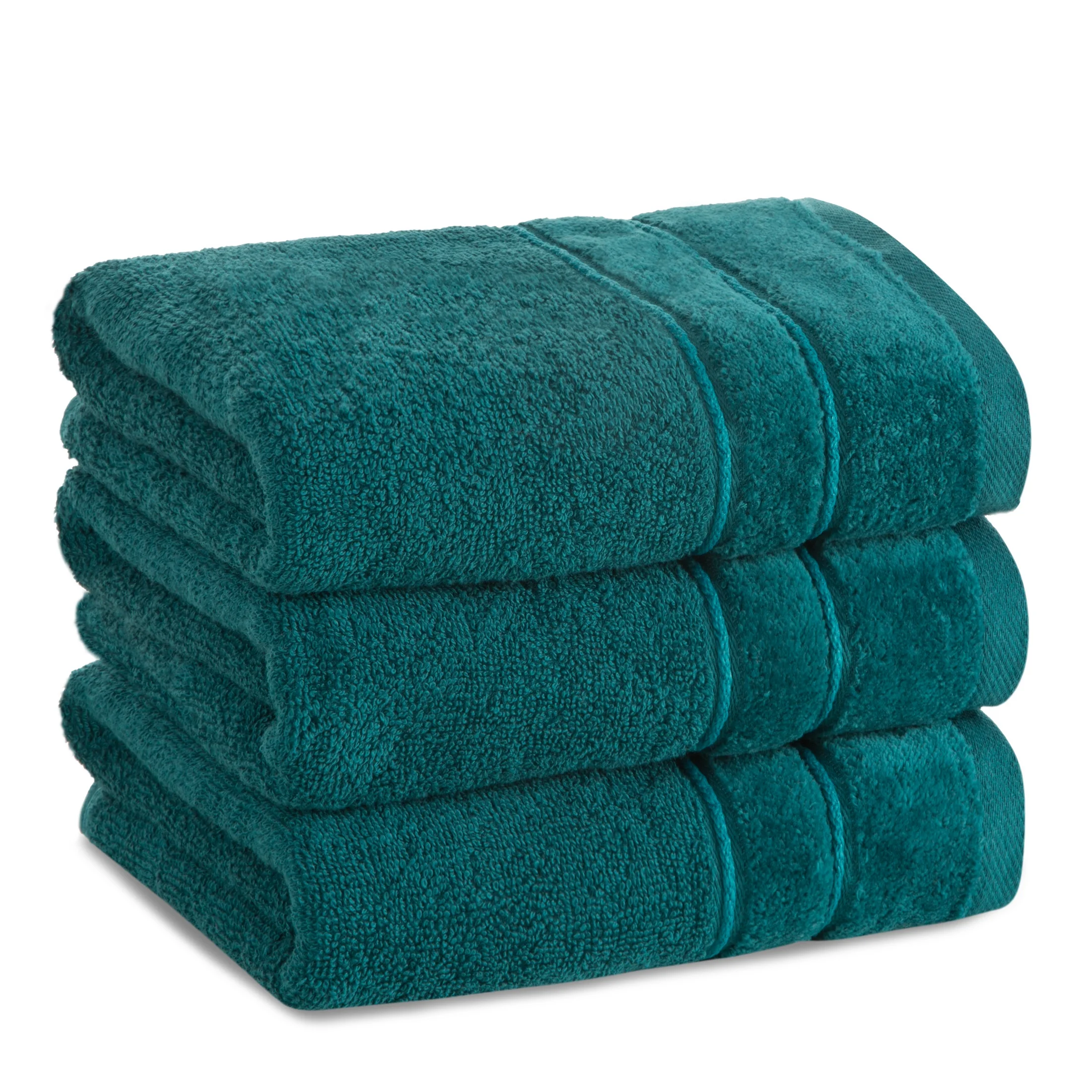 Ręcznik kąpielowy 50x90 cm bawełniany kolor ciemno turkusowy z welwetową bordiurą i kontrastującymi paseczkami 500 g/m2 SIBEL Eurofirany