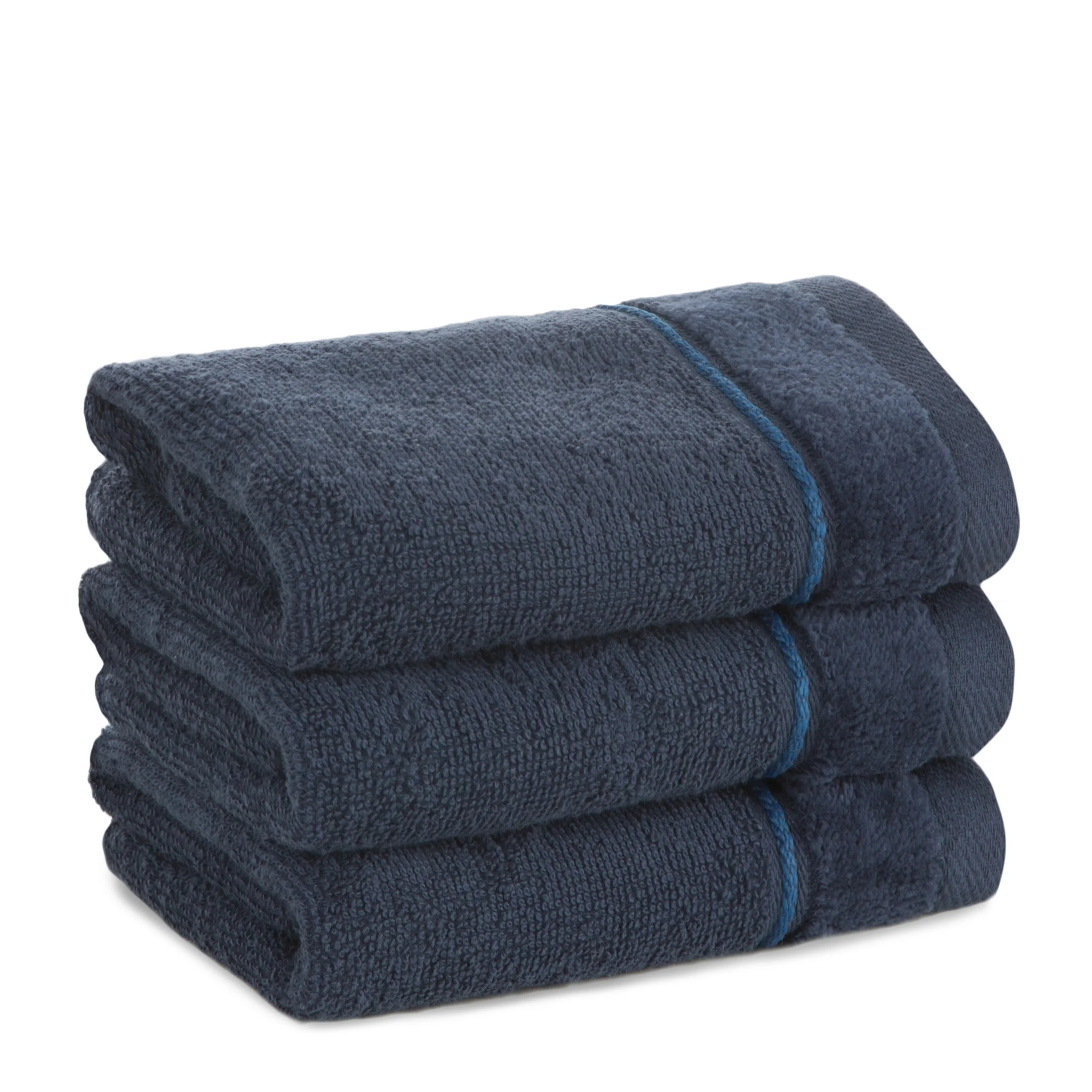 Ręcznik do rąk 30x50 cm bawełniany kolor granatowy z welwetową bordiurą i kontrastującymi paseczkami 500 g/m2 SIBEL Eurofirany