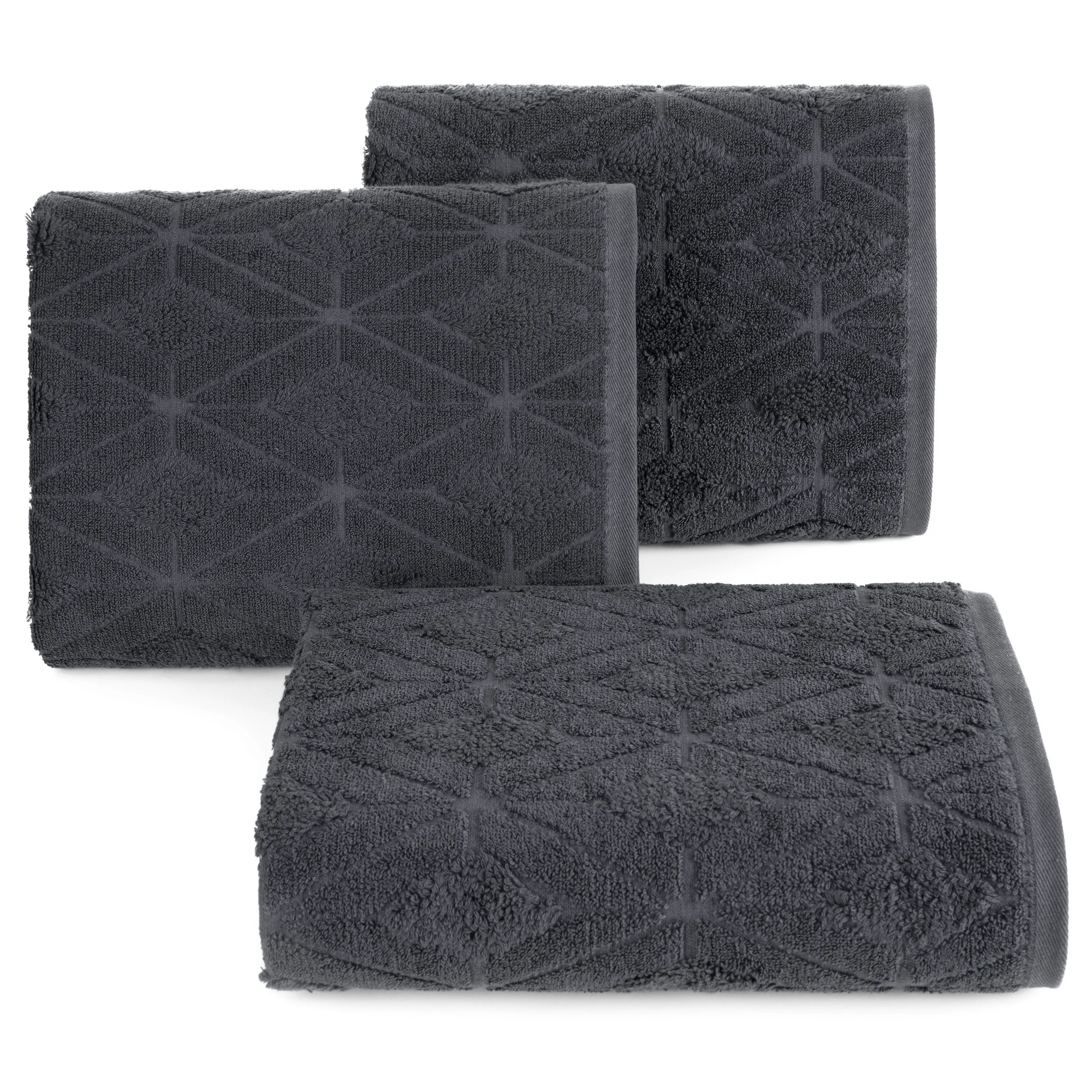 Ręcznik kąpielowy 50X90 cm bawełniany kolor stalowy zdobiony geometrycznym wzorem 500 g/m2 SENDI Eurofirany