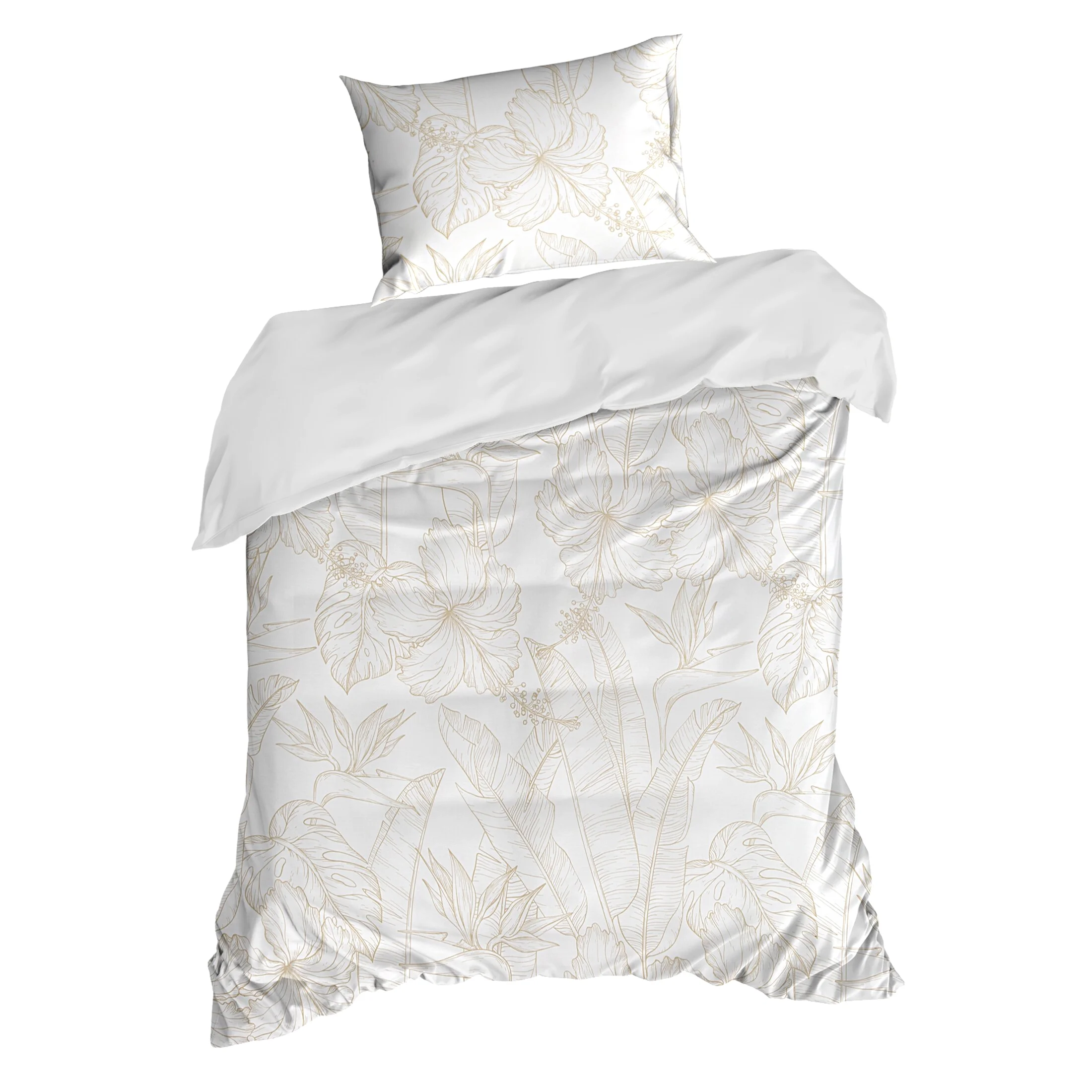 Pościel 140x200 cm z satyny bawełnianej kolor biały, beżowy z roślinnym wzorem SPRING 50 Eurofirany