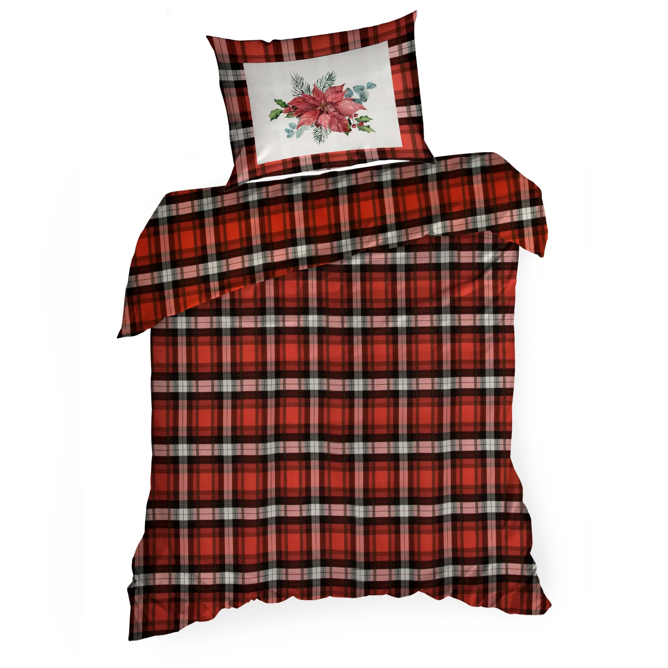Pościel świąteczna 140x200 cm bawełniana kolor czerwony, biały z motywem kraty BLISS Eurofirany