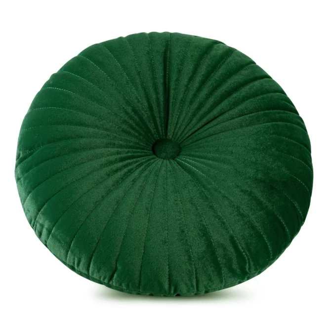 Poduszka okrągła średnica 40 cm ciemnozielona welwetowa pikowana VELVET 68 Eurofirany