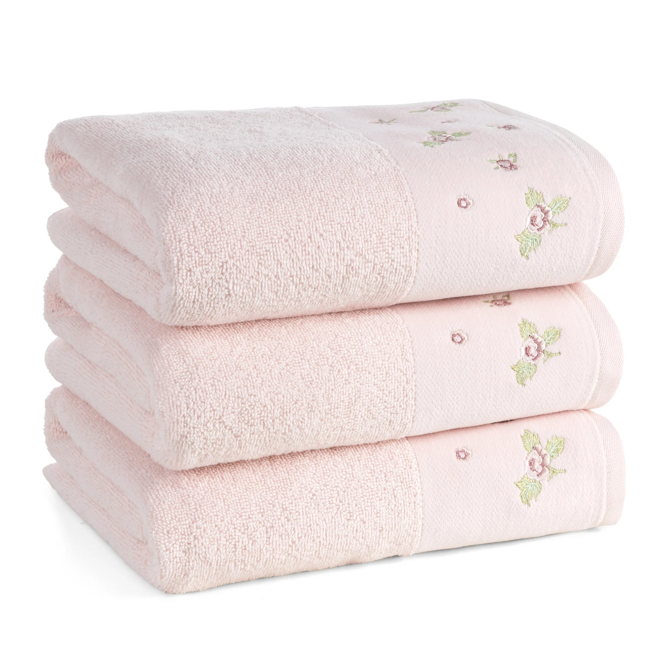 Ręcznik kąpielowy 50x90 cm bawełniany kolor różowy zdobiony welurową bordiura i haftem DALIA Eurofirany