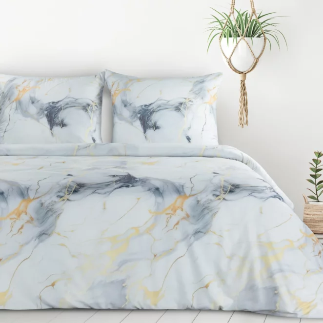 Pościel 220x200 cm komplet 3 częściowy kolor biało, stalowy z motywem marmurku VERANO 12 design 91 Eurofirany