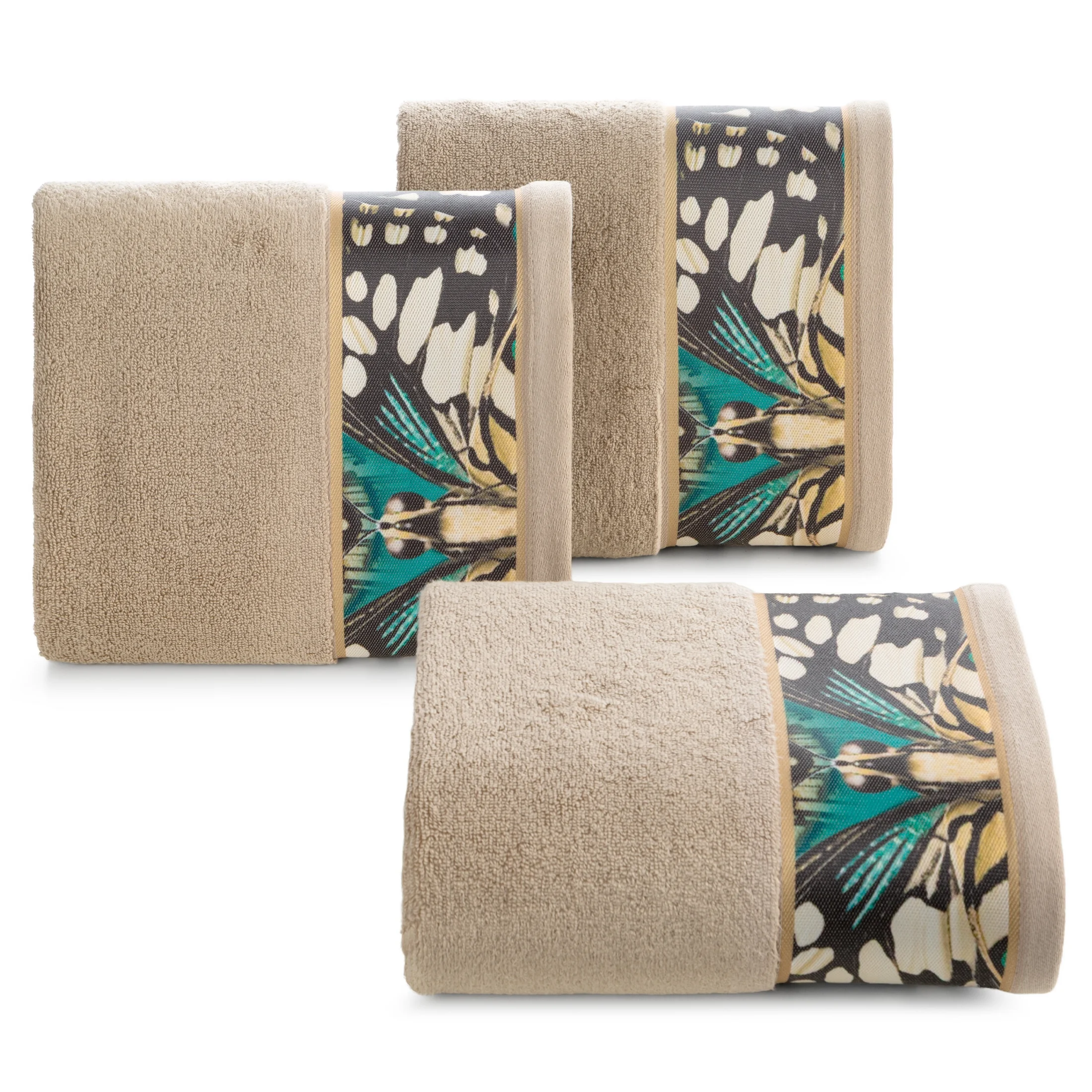 Ręcznik kąpielowy 70x140 cm bawełniany kolor beżowy z designerską bordiurą 500 g/m2 EVA15 Eva Minge Eurofirany