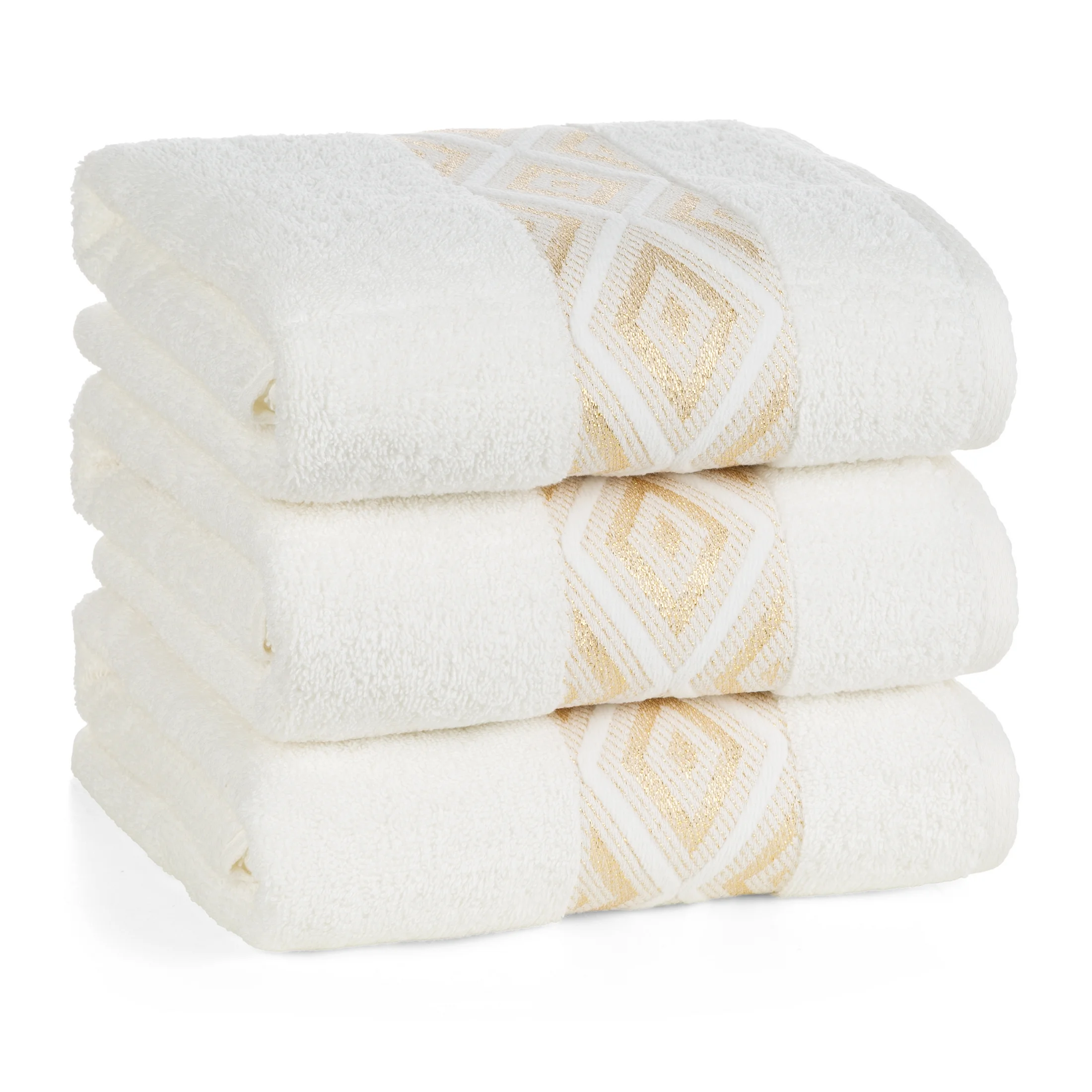 Ręcznik kąpielowy 50x90 cm bawełniany kolor kremowy z ozdobną geometryczną bordiurą AZARI Eurofirany