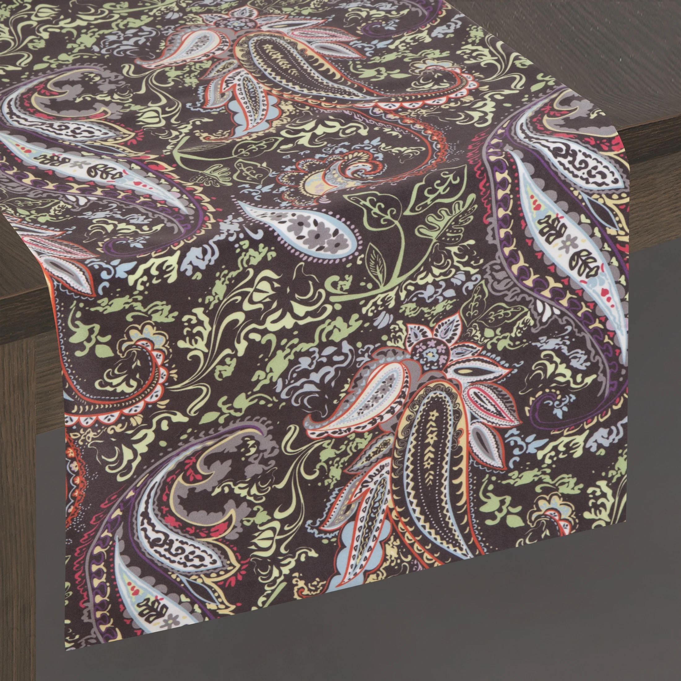 ADINA CZARNY BIEŻNIK WELWETOWY Z ORNAMENTOWYM WZOREM 35x140 cm EUROFIRANY