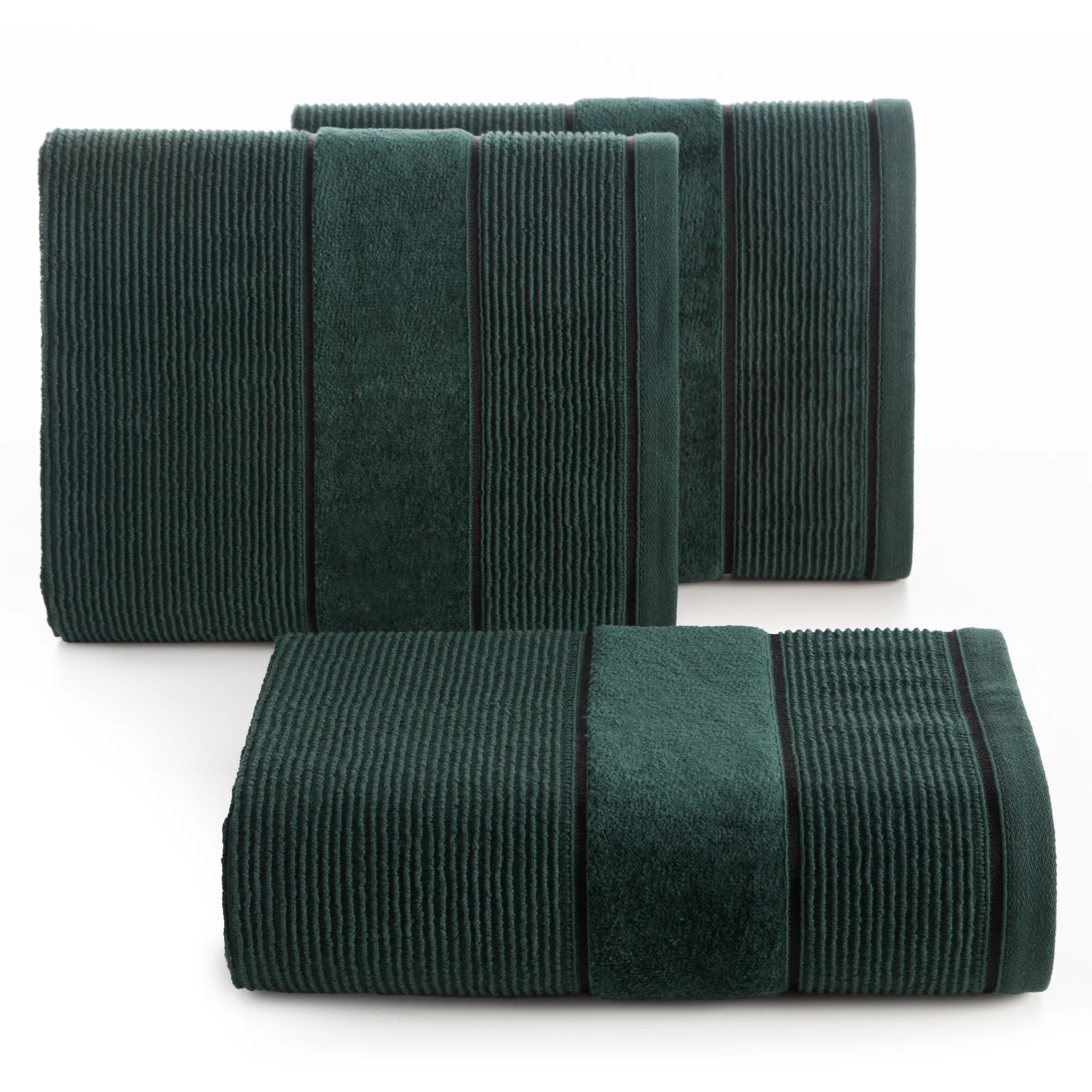 Ręcznik kapielowy 70x140 cm bawełniany kolor ciemnozielony z welurową bordiurą 500 g/m2 EMMA Eurofirany