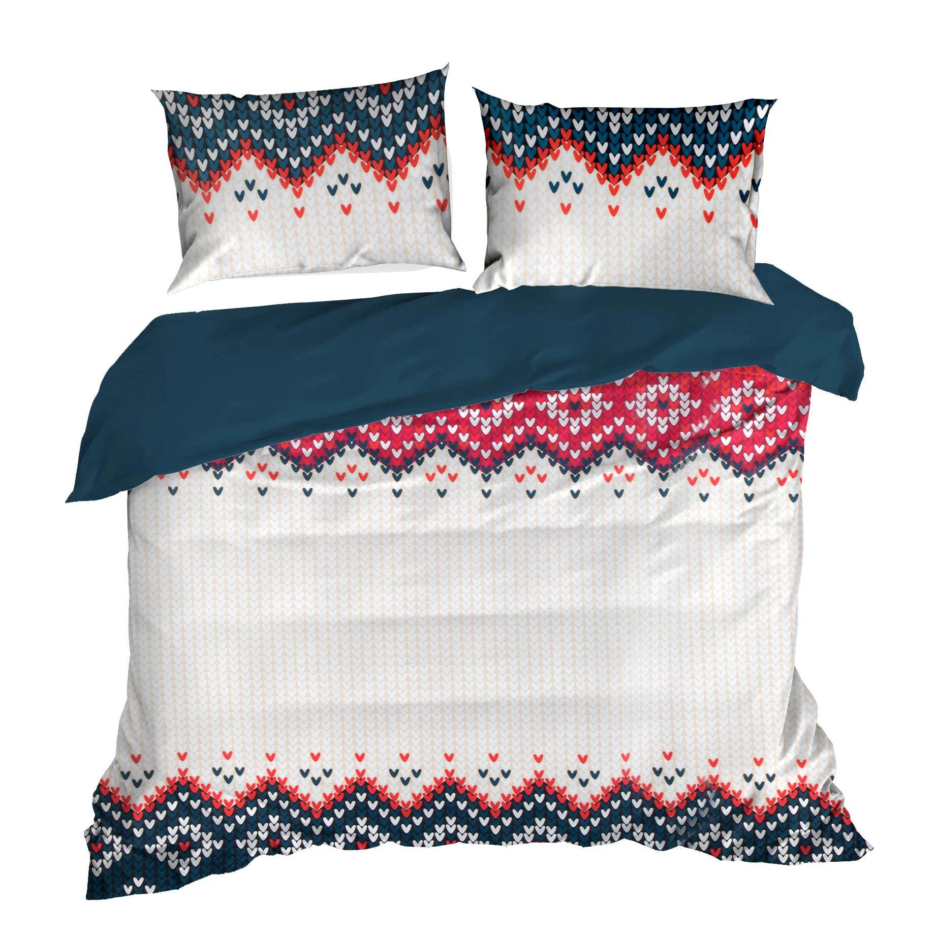 Pościel świąteczna 220x200 cm bawełniana kolor beżowy, granatowy styl skandynawski NORDIC Eurofirany