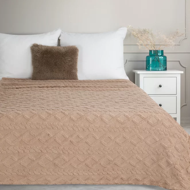 Koc  150x200 cm beżowy z ozdobnym plecionym warkoczem DESIGN 91 Eurofirany