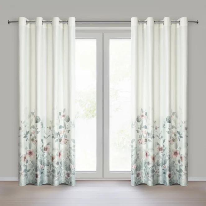 Zasłona biało srebrna welwetowa zdobiona motywem kwiatów 140x250 cm przelotka - ELIA Eurofirany