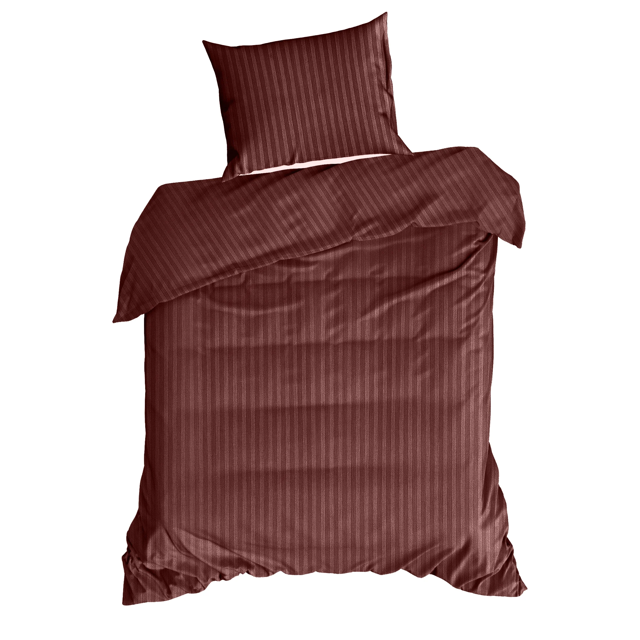 Pościel 140x200 cm satyna bawełniana kolor burgundowy w drobne prążki VERA Eurofirany