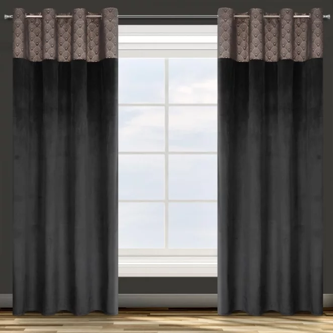 Zasłona czarna z aplikacją z błyszczącego welwetu 140x250 cm przelotka AGNES Design 91 Eurofirany