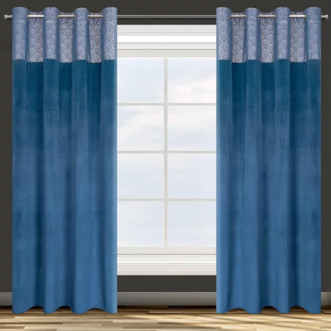 Zasłona granatowa z aplikacją z błyszczącego welwetu 140x250 cm przelotka AGNES Design 91 Eurofirany