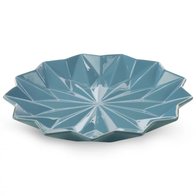 Patera ceramiczna niebiesko-złota z geometrycznymi wytłoczeniami 33x33x4 cm ALANI Eurofirany