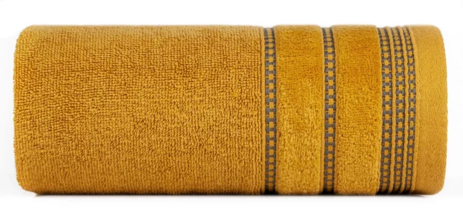 Ręcznik kąpielowy 50x90 cm bawełniany kolor musztardowy z delikatną ozdobną bordiurą 500 g/m2 AMANDA Eurofirany