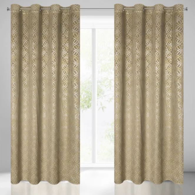 Zasłona beżowa z wytłaczanym wzorem, welwetowa 140x250 cm przelotka ARETA Eurofirany