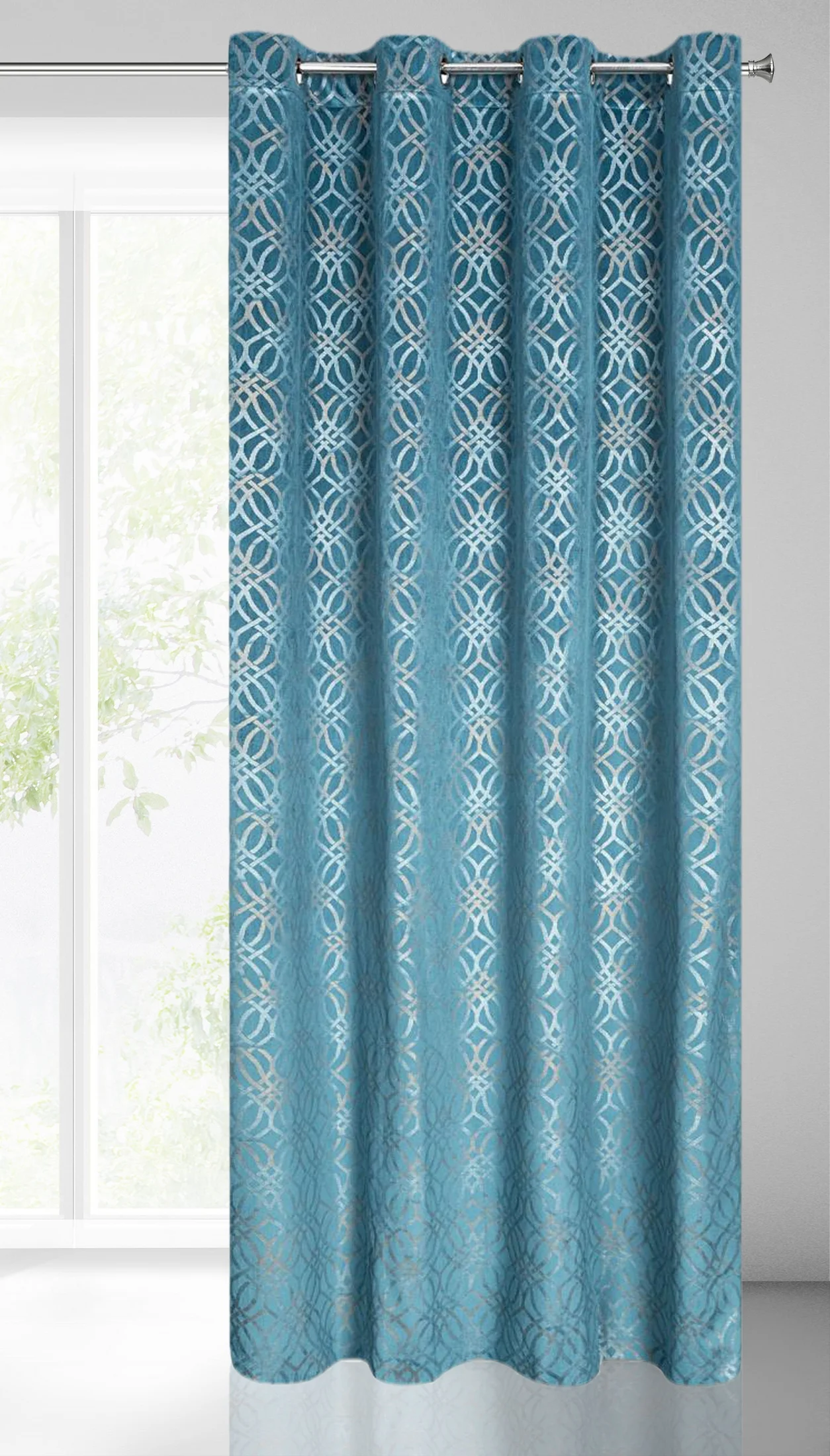 Zasłona niebieska z wytłaczanym wzorem, welwetowa 140x250 cm przelotka ARETA Eurofirany