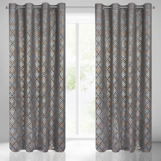 Zasłona stalowo, srebrna z wytłaczanym wzorem,welwetowa 140x250 cm przelotka ARETA Eurofirany
