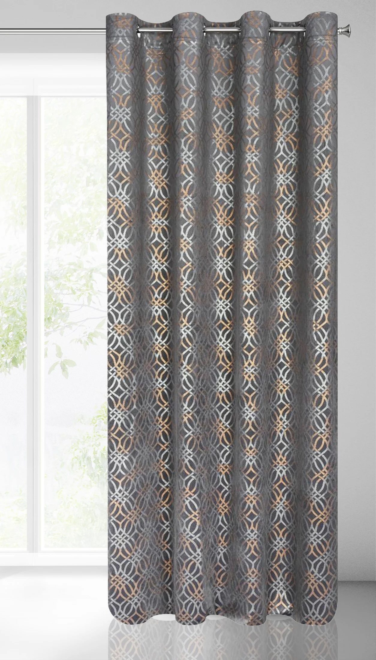 Zasłona stalowo, srebrna z wytłaczanym wzorem,welwetowa 140x250 cm przelotka ARETA Eurofirany