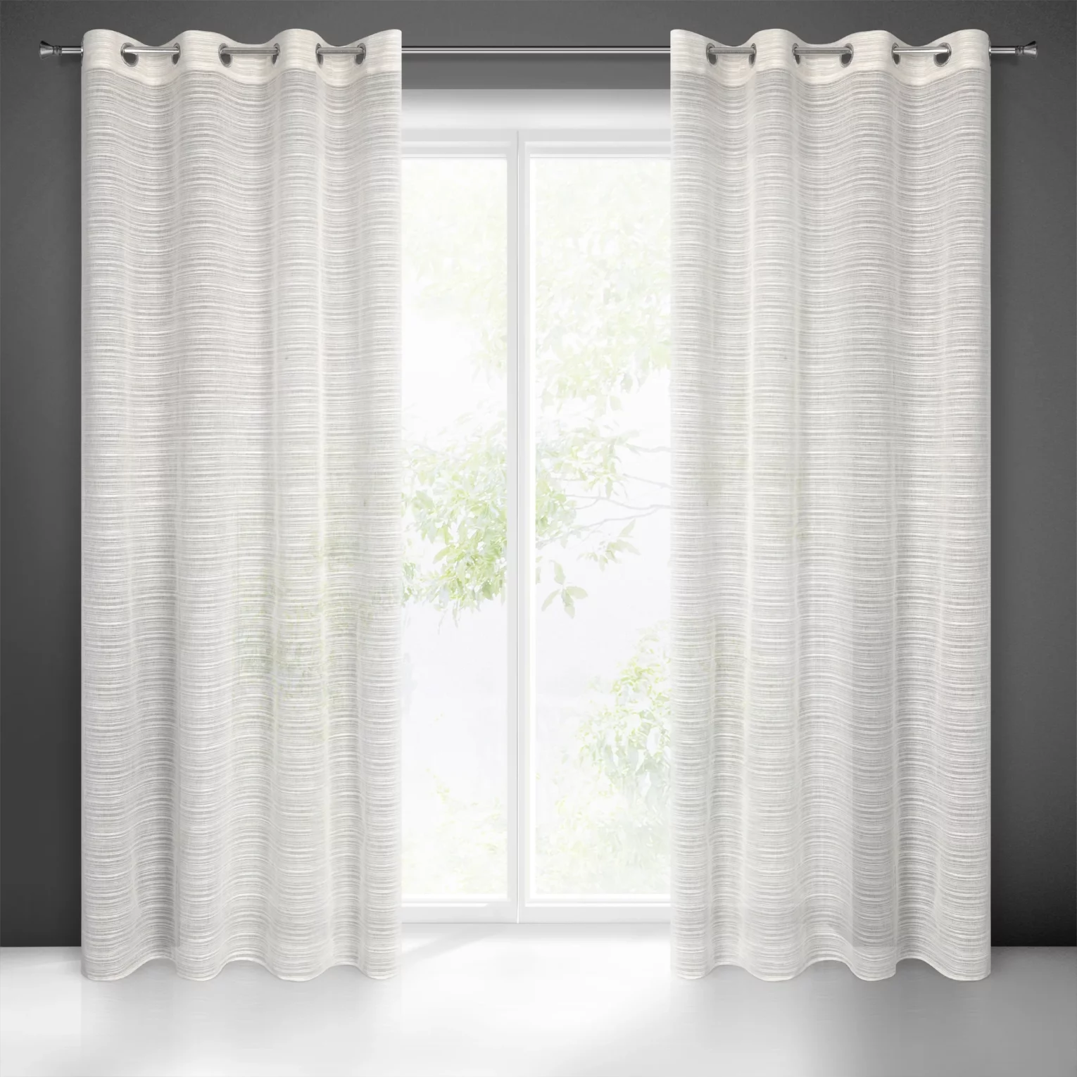Firana beżowa z efektem deszczyku w poprzeczne prążki 140x250 cm przelotka ARIA Eurofirany