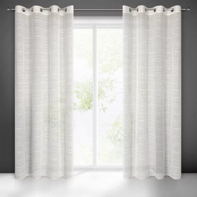 Firana beżowa z efektem deszczyku w poprzeczne prążki 140x250 cm przelotka ARIA Eurofirany